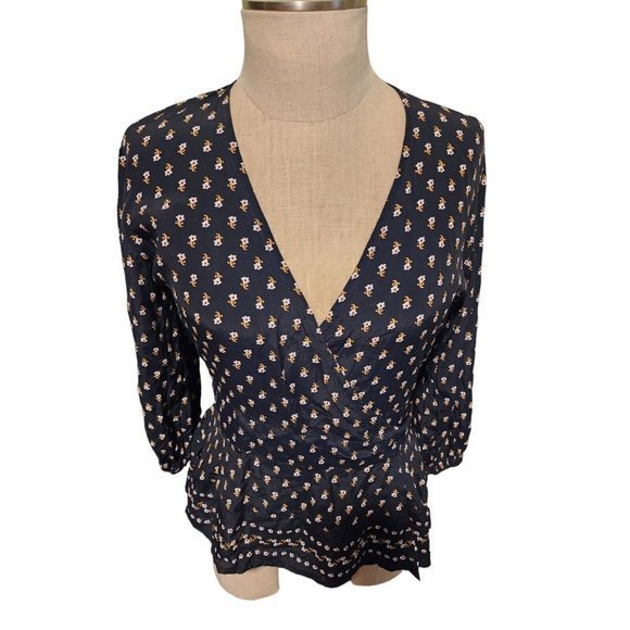 Faithful the Brand Anthropologie Black La Terrace Print Wrap Blouse Shirt Top XS - Picture 5 of 16